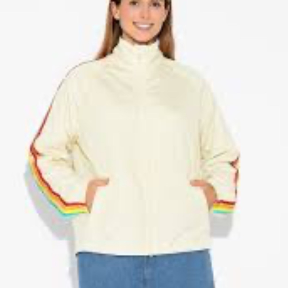 SW12. Pride Size Large Women's Cream Jacket with Rainbow Accents